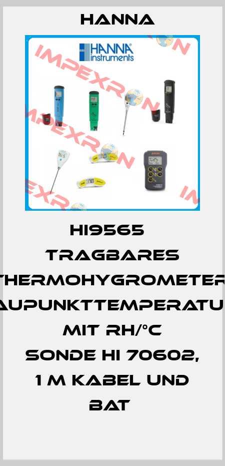 HI9565   TRAGBARES THERMOHYGROMETER, TAUPUNKTTEMPERATUR, MIT RH/°C SONDE HI 70602, 1 M KABEL UND BAT  Hanna