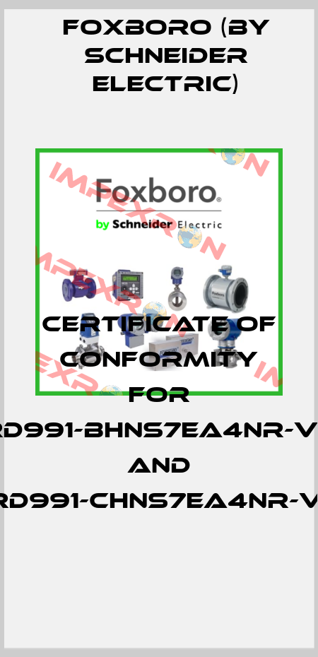 Certificate of conformity for SRD991-BHNS7EA4NR-V02 and SRD991-CHNS7EA4NR-V01 Foxboro (by Schneider Electric)